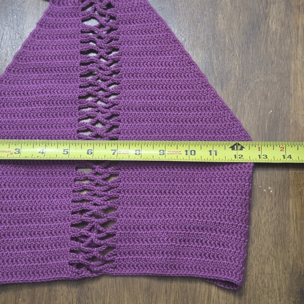 Handmade Crochet Halter Top Purple Knit Crop Top Boho Hippie Festival Backless - Picture 6 of 6